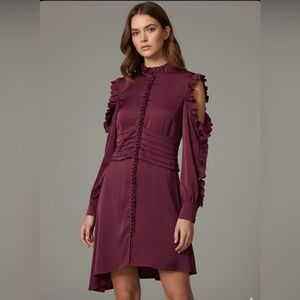 STYLE MAFIA Magenta Ruffle Cold Shoulder Asymmetrical Mini Dress Large